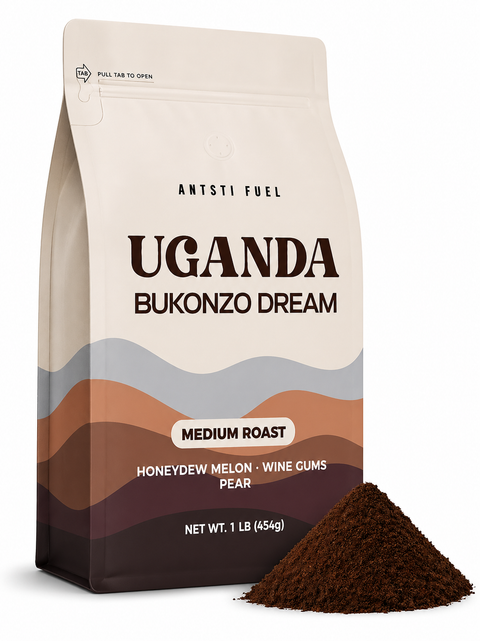 Antsti Fuel Uganda Bukonzo Dream Natural Coffee Beans, Medium Roast, Whole Bean, 1 lb
