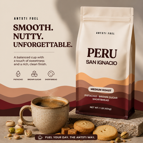 Antsti Fuel Peru San Ignacio Washed Coffee Beans, Medium Roast, Whole Bean, 1 lb