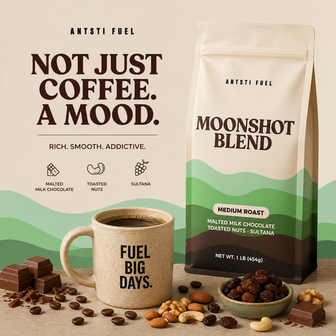Antsti Fuel Moonshot Blend Coffee Beans, Medium Roast, Whole Bean, 1 lb