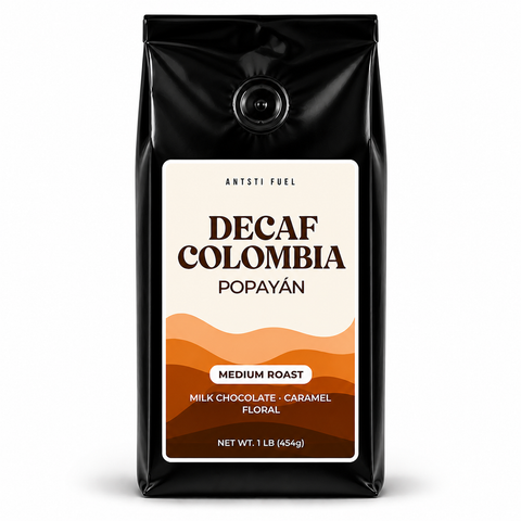Antsti Fuel Decaf Colombia Popayán Coffee Beans, Medium Roast, Whole Bean, 1 lb