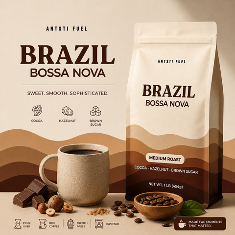 Antsti Fuel Brazil Natural Coffee Beans, Medium Roast, Whole Bean, 1 lb