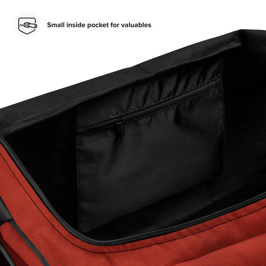 Beware the Dragon Duffle Bag – Vintage-Inspired Red and Black, Travel, Gym & Sports Bag
