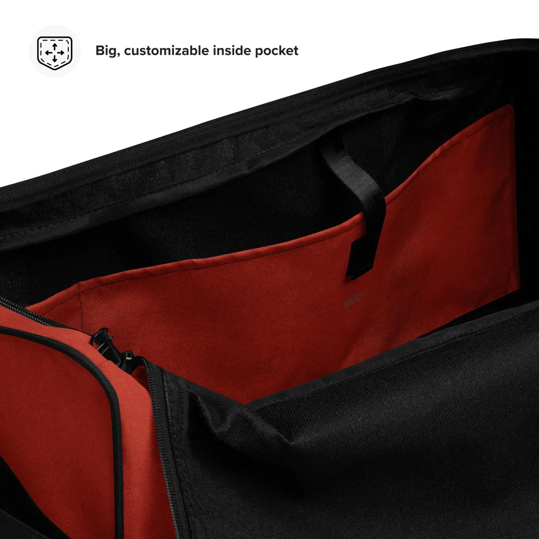 Beware the Dragon Duffle Bag – Vintage-Inspired Red and Black, Travel, Gym & Sports Bag