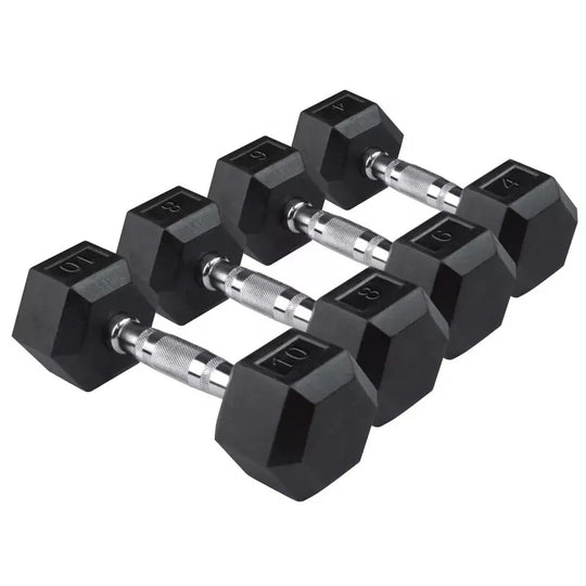 Hex Dumbbells – Rubber Encased Cast Iron (Pair)