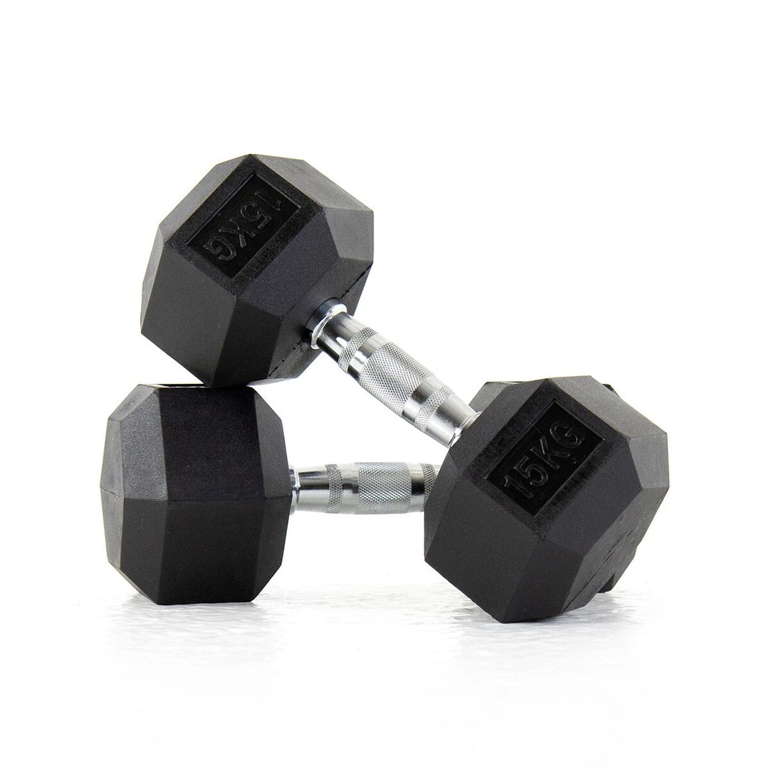 Hex Dumbbells – Rubber Encased Cast Iron (Pair)