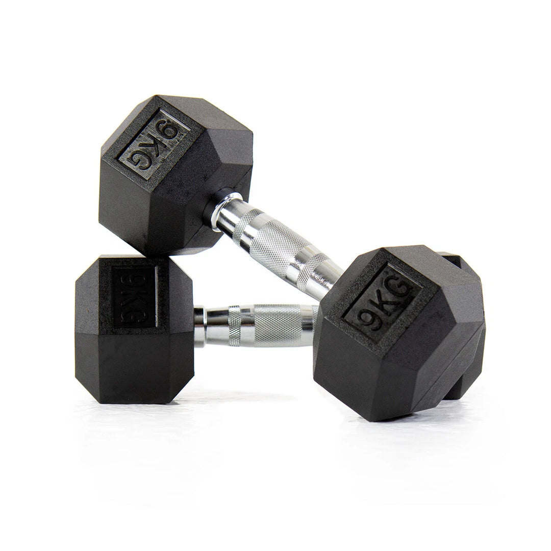 Hex Dumbbells – Rubber Encased Cast Iron (Pair)