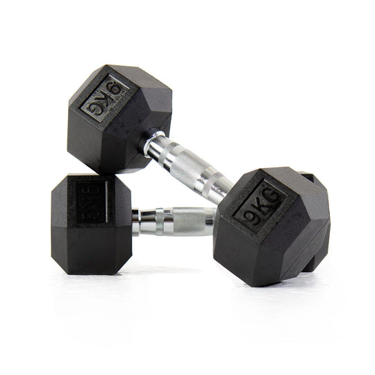 Hex Dumbbells – Rubber Encased Cast Iron (Pair)