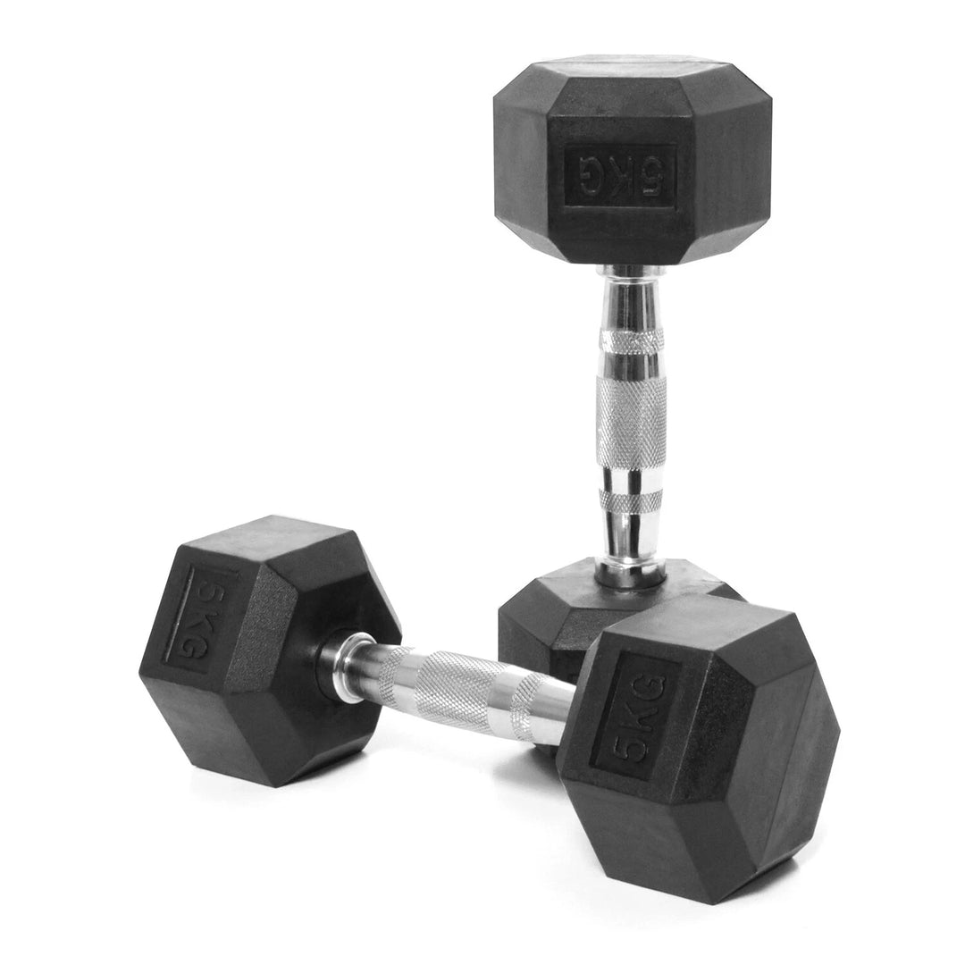 Hex Dumbbells – Rubber Encased Cast Iron (Pair)