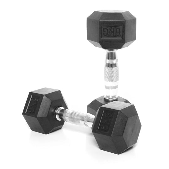 Hex Dumbbells – Rubber Encased Cast Iron (Pair)