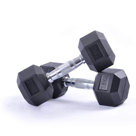 Hex Dumbbells – Rubber Encased Cast Iron (Pair)