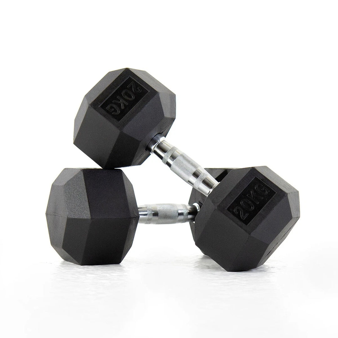 Hex Dumbbells – Rubber Encased Cast Iron (Pair)
