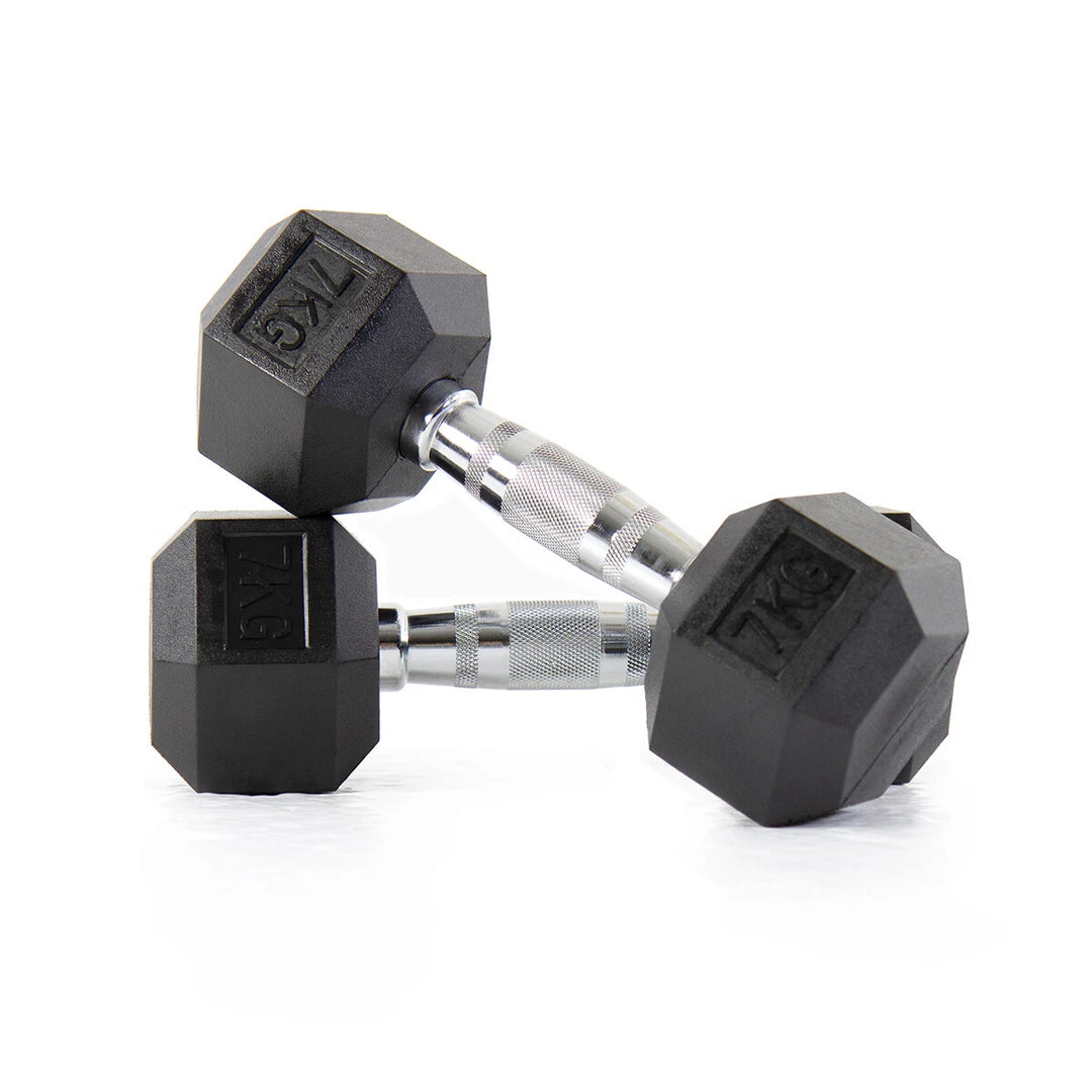 Hex Dumbbells – Rubber Encased Cast Iron (Pair)