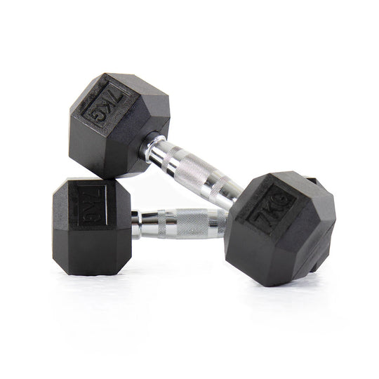 Hex Dumbbells – Rubber Encased Cast Iron (Pair)