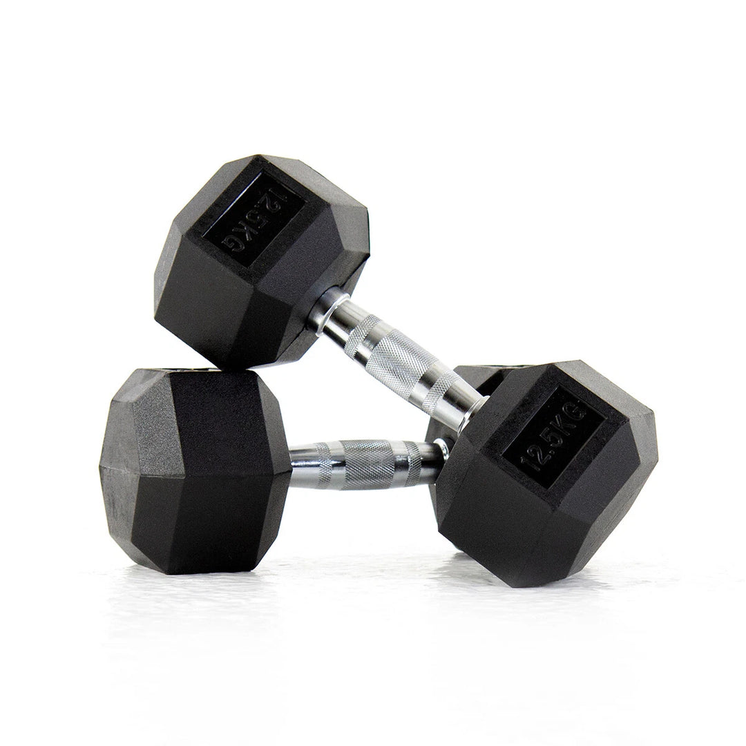 Hex Dumbbells – Rubber Encased Cast Iron (Pair)