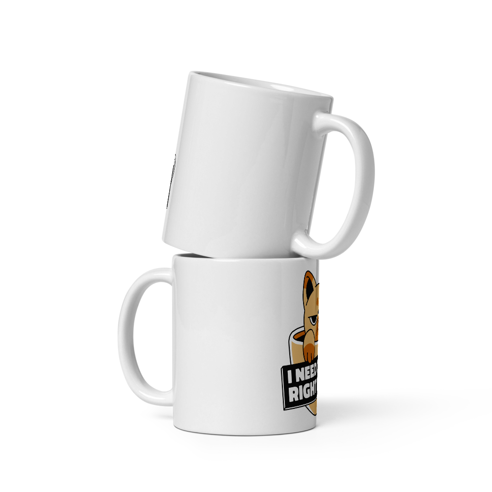 Funny Cat Coffee Mug – “I Need Coffee Right Meow” – Grumpy Cat White Glossy Mug – Cute Gift for Cat Lovers – 11oz/15oz/20oz