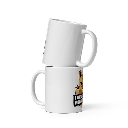 Funny Cat Coffee Mug – “I Need Coffee Right Meow” – Grumpy Cat White Glossy Mug – Cute Gift for Cat Lovers – 11oz/15oz/20oz