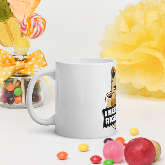 Funny Cat Coffee Mug – “I Need Coffee Right Meow” – Grumpy Cat White Glossy Mug – Cute Gift for Cat Lovers – 11oz/15oz/20oz