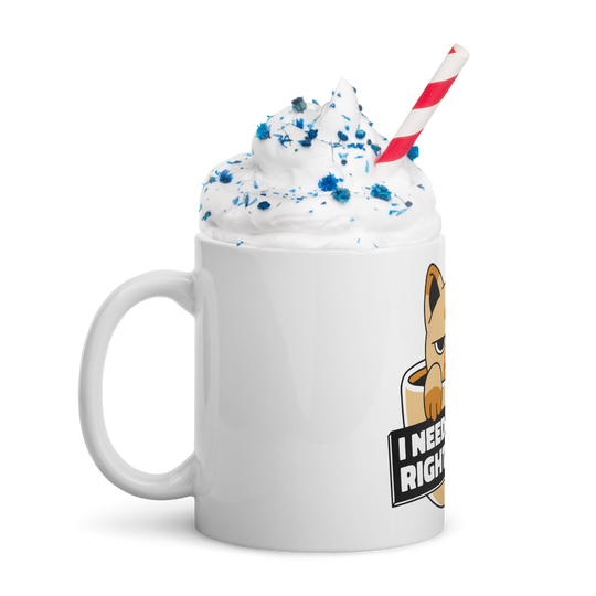 Funny Cat Coffee Mug – “I Need Coffee Right Meow” – Grumpy Cat White Glossy Mug – Cute Gift for Cat Lovers – 11oz/15oz/20oz