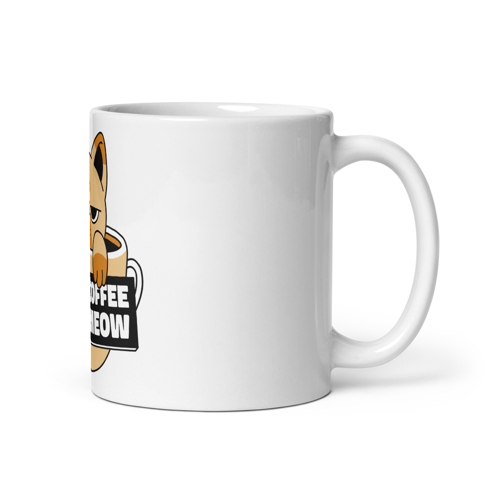 Funny Cat Coffee Mug – “I Need Coffee Right Meow” – Grumpy Cat White Glossy Mug – Cute Gift for Cat Lovers – 11oz/15oz/20oz