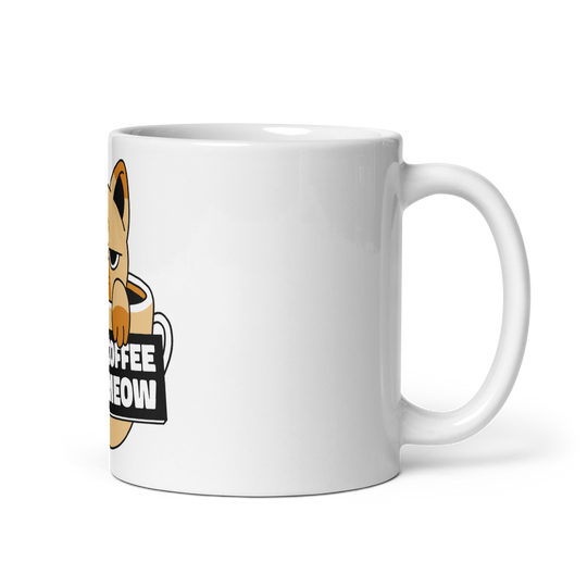 Funny Cat Coffee Mug – “I Need Coffee Right Meow” – Grumpy Cat White Glossy Mug – Cute Gift for Cat Lovers – 11oz/15oz/20oz