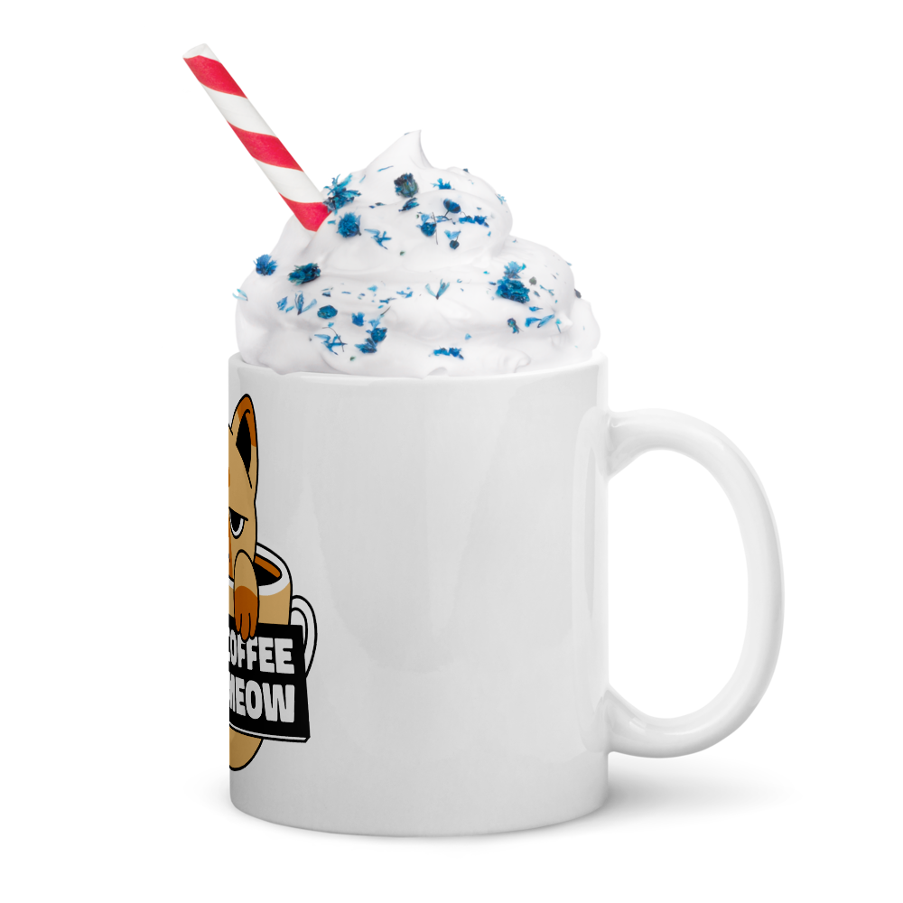 Funny Cat Coffee Mug – “I Need Coffee Right Meow” – Grumpy Cat White Glossy Mug – Cute Gift for Cat Lovers – 11oz/15oz/20oz