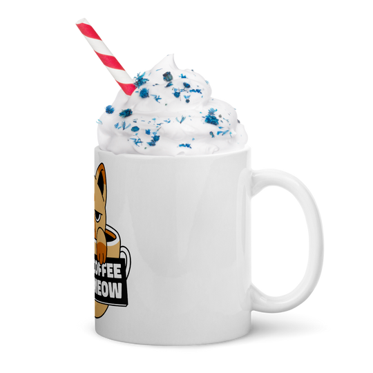 Funny Cat Coffee Mug – “I Need Coffee Right Meow” – Grumpy Cat White Glossy Mug – Cute Gift for Cat Lovers – 11oz/15oz/20oz