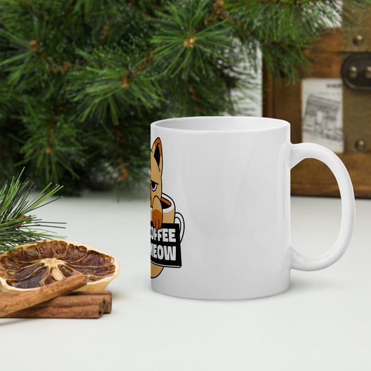 Funny Cat Coffee Mug – “I Need Coffee Right Meow” – Grumpy Cat White Glossy Mug – Cute Gift for Cat Lovers – 11oz/15oz/20oz