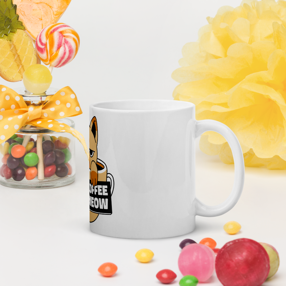 Funny Cat Coffee Mug – “I Need Coffee Right Meow” – Grumpy Cat White Glossy Mug – Cute Gift for Cat Lovers – 11oz/15oz/20oz