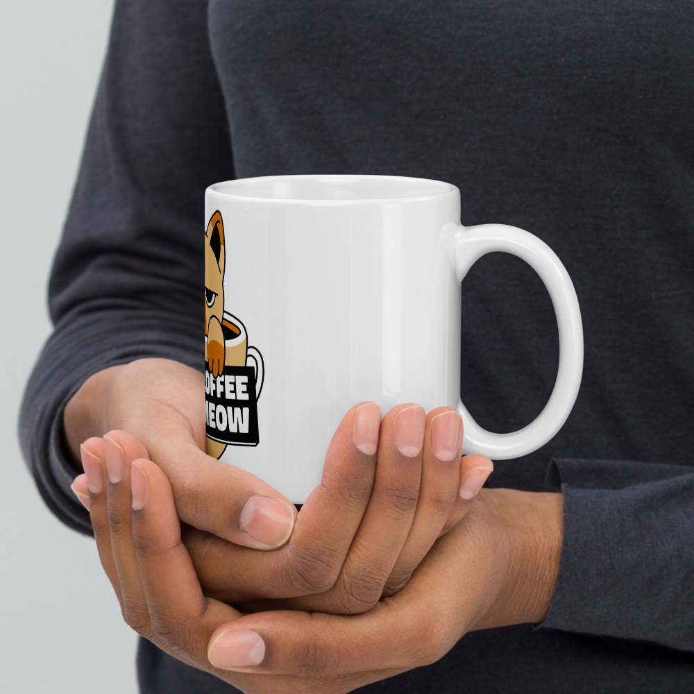 Funny Cat Coffee Mug – “I Need Coffee Right Meow” – Grumpy Cat White Glossy Mug – Cute Gift for Cat Lovers – 11oz/15oz/20oz