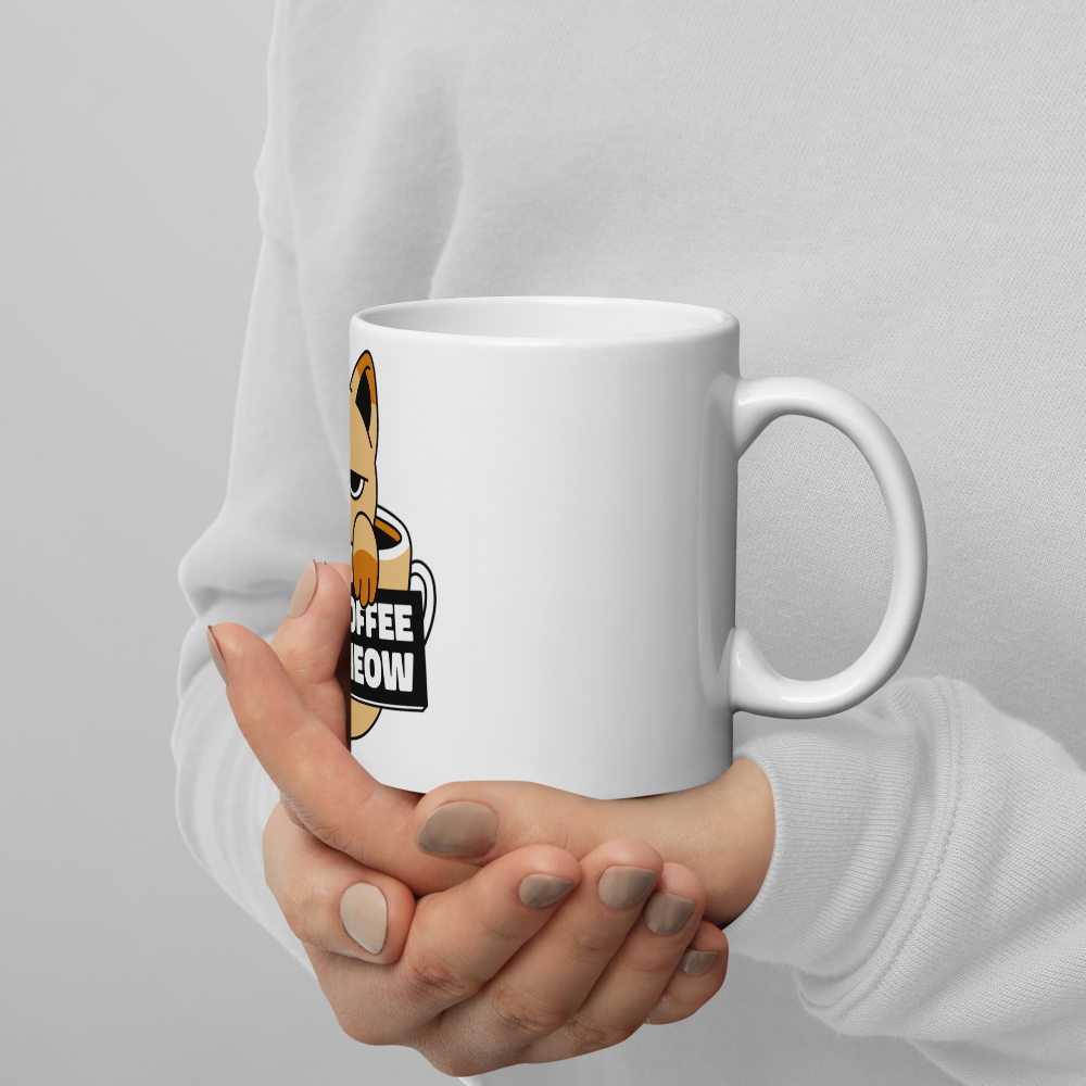 Funny Cat Coffee Mug – “I Need Coffee Right Meow” – Grumpy Cat White Glossy Mug – Cute Gift for Cat Lovers – 11oz/15oz/20oz