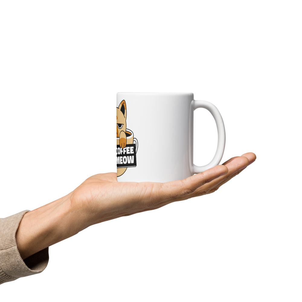Funny Cat Coffee Mug – “I Need Coffee Right Meow” – Grumpy Cat White Glossy Mug – Cute Gift for Cat Lovers – 11oz/15oz/20oz