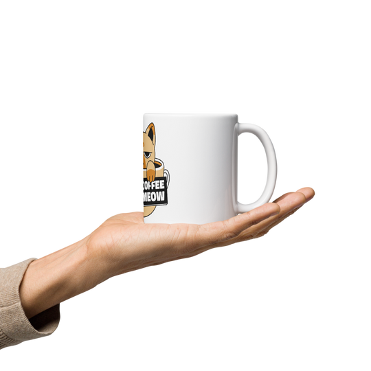 Funny Cat Coffee Mug – “I Need Coffee Right Meow” – Grumpy Cat White Glossy Mug – Cute Gift for Cat Lovers – 11oz/15oz/20oz
