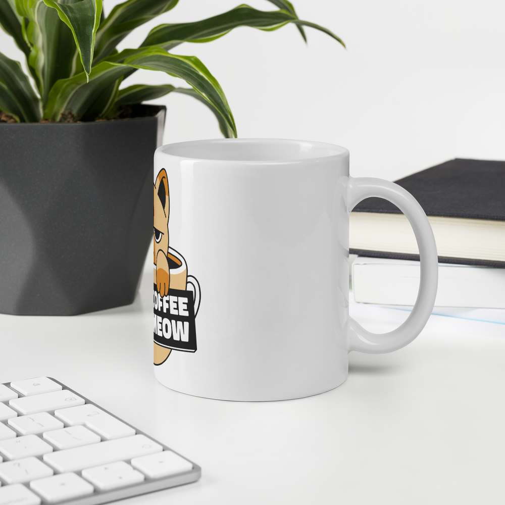 Funny Cat Coffee Mug – “I Need Coffee Right Meow” – Grumpy Cat White Glossy Mug – Cute Gift for Cat Lovers – 11oz/15oz/20oz