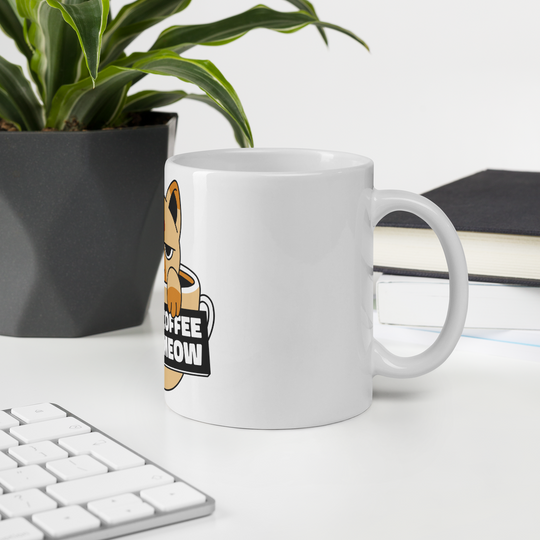 Funny Cat Coffee Mug – “I Need Coffee Right Meow” – Grumpy Cat White Glossy Mug – Cute Gift for Cat Lovers – 11oz/15oz/20oz