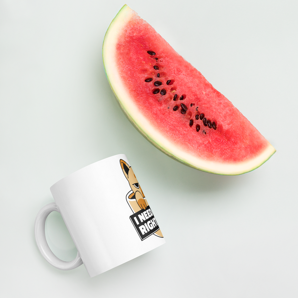 Funny Cat Coffee Mug – “I Need Coffee Right Meow” – Grumpy Cat White Glossy Mug – Cute Gift for Cat Lovers – 11oz/15oz/20oz