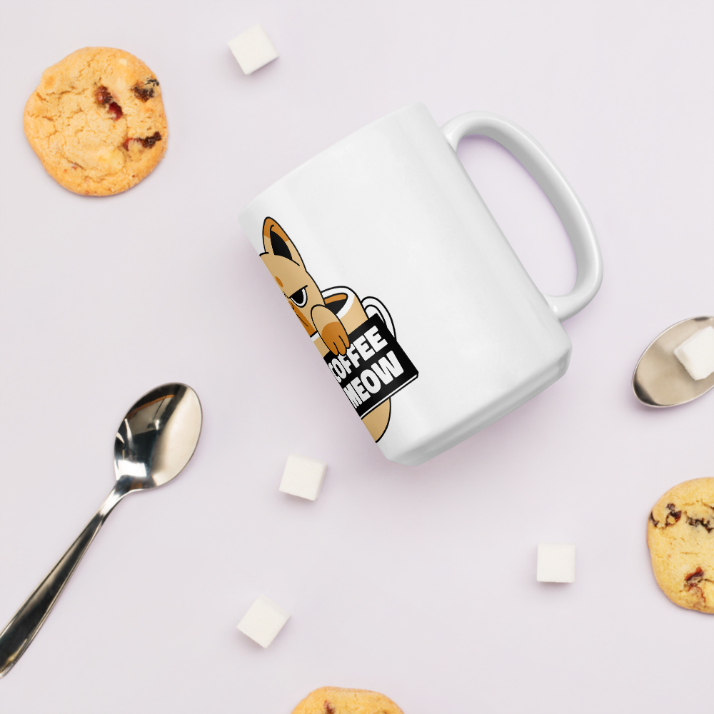 Funny Cat Coffee Mug – “I Need Coffee Right Meow” – Grumpy Cat White Glossy Mug – Cute Gift for Cat Lovers – 11oz/15oz/20oz