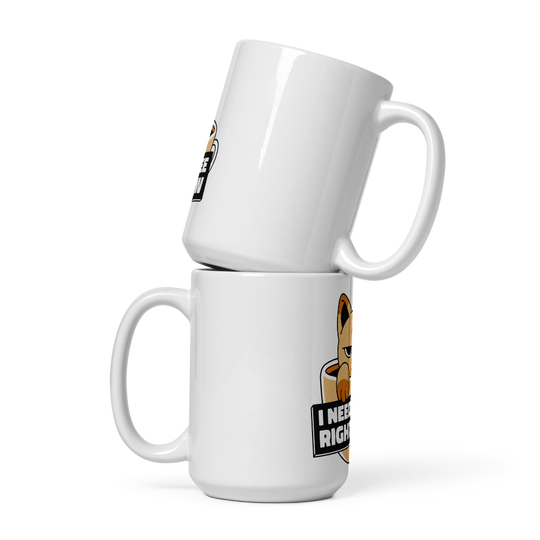 Funny Cat Coffee Mug – “I Need Coffee Right Meow” – Grumpy Cat White Glossy Mug – Cute Gift for Cat Lovers – 11oz/15oz/20oz