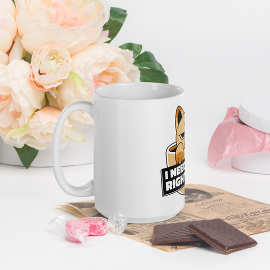 Funny Cat Coffee Mug – “I Need Coffee Right Meow” – Grumpy Cat White Glossy Mug – Cute Gift for Cat Lovers – 11oz/15oz/20oz