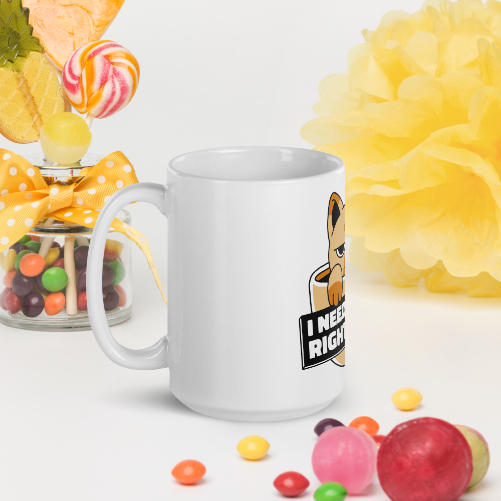 Funny Cat Coffee Mug – “I Need Coffee Right Meow” – Grumpy Cat White Glossy Mug – Cute Gift for Cat Lovers – 11oz/15oz/20oz