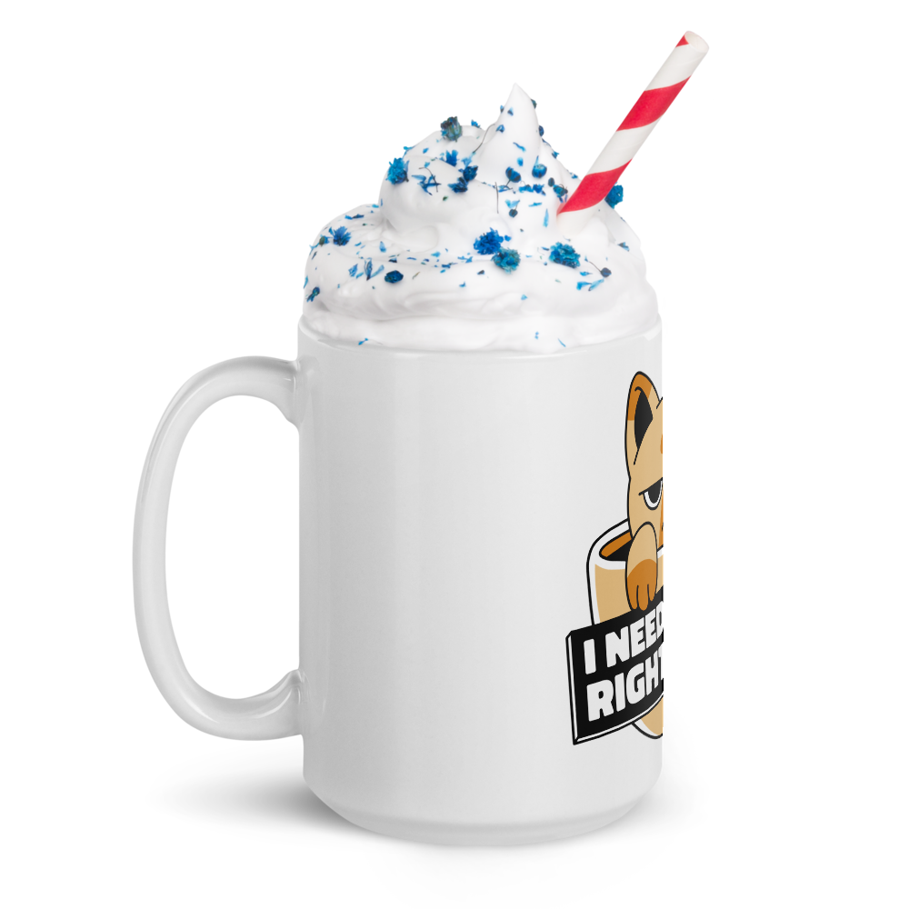 Funny Cat Coffee Mug – “I Need Coffee Right Meow” – Grumpy Cat White Glossy Mug – Cute Gift for Cat Lovers – 11oz/15oz/20oz