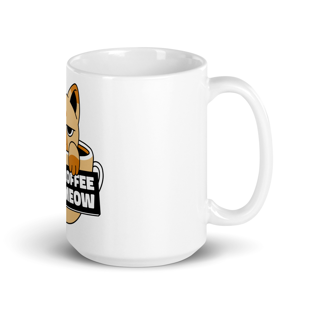 Funny Cat Coffee Mug – “I Need Coffee Right Meow” – Grumpy Cat White Glossy Mug – Cute Gift for Cat Lovers – 11oz/15oz/20oz
