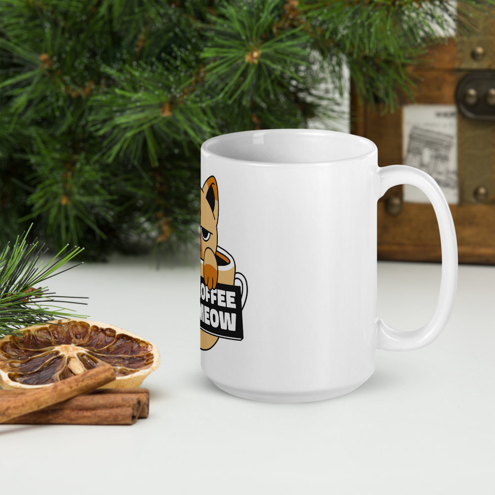 Funny Cat Coffee Mug – “I Need Coffee Right Meow” – Grumpy Cat White Glossy Mug – Cute Gift for Cat Lovers – 11oz/15oz/20oz