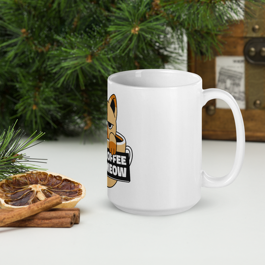 Funny Cat Coffee Mug – “I Need Coffee Right Meow” – Grumpy Cat White Glossy Mug – Cute Gift for Cat Lovers – 11oz/15oz/20oz