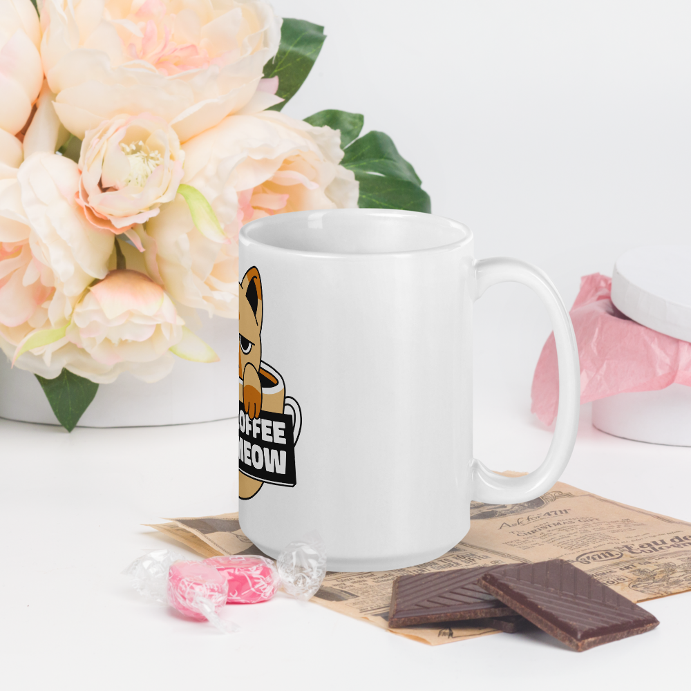Funny Cat Coffee Mug – “I Need Coffee Right Meow” – Grumpy Cat White Glossy Mug – Cute Gift for Cat Lovers – 11oz/15oz/20oz
