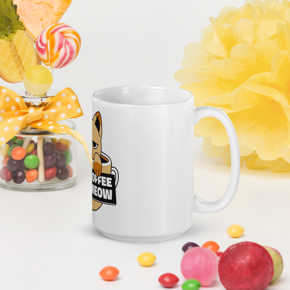Funny Cat Coffee Mug – “I Need Coffee Right Meow” – Grumpy Cat White Glossy Mug – Cute Gift for Cat Lovers – 11oz/15oz/20oz