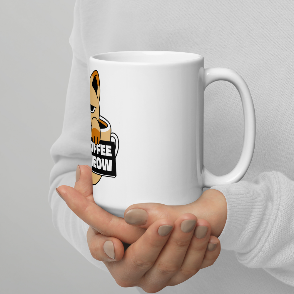 Funny Cat Coffee Mug – “I Need Coffee Right Meow” – Grumpy Cat White Glossy Mug – Cute Gift for Cat Lovers – 11oz/15oz/20oz