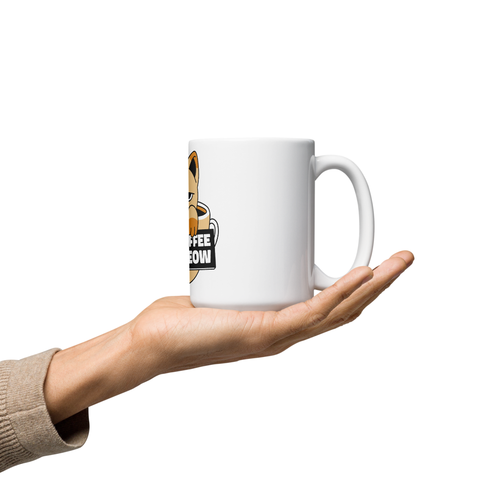 Funny Cat Coffee Mug – “I Need Coffee Right Meow” – Grumpy Cat White Glossy Mug – Cute Gift for Cat Lovers – 11oz/15oz/20oz