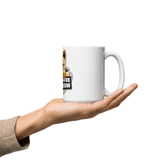 Funny Cat Coffee Mug – “I Need Coffee Right Meow” – Grumpy Cat White Glossy Mug – Cute Gift for Cat Lovers – 11oz/15oz/20oz