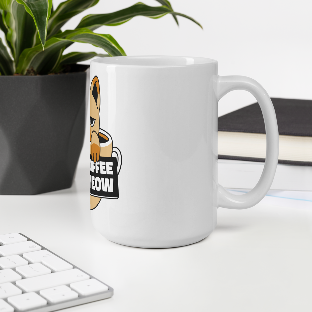 Funny Cat Coffee Mug – “I Need Coffee Right Meow” – Grumpy Cat White Glossy Mug – Cute Gift for Cat Lovers – 11oz/15oz/20oz