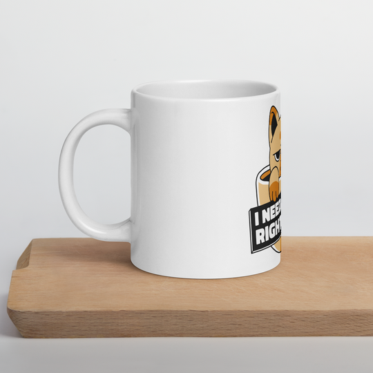 Funny Cat Coffee Mug – “I Need Coffee Right Meow” – Grumpy Cat White Glossy Mug – Cute Gift for Cat Lovers – 11oz/15oz/20oz
